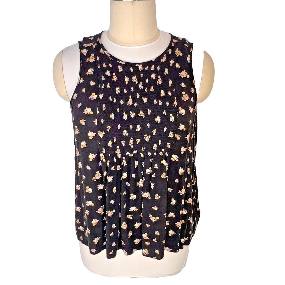 Torrid Tank Top Womens 3X Black Floral Peplum Sleeveless Gathered Front